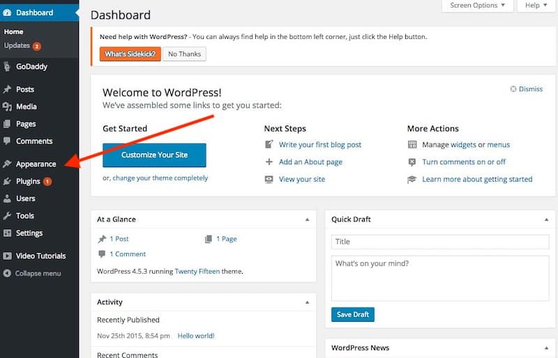 Come avviare un blog: dashboard di WordPress