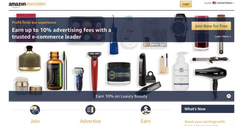 Amazon Affiliate sign up page